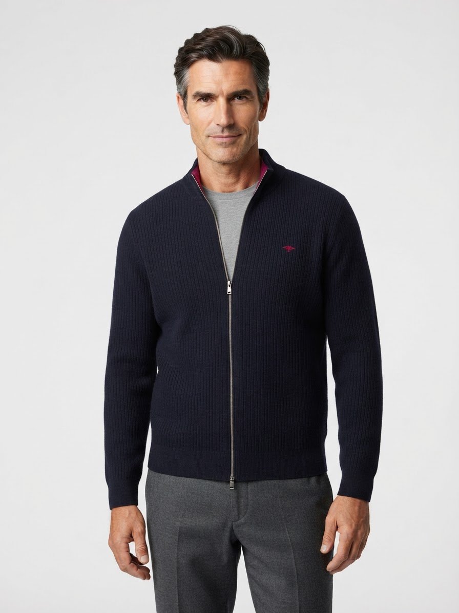 Cardigan, Baumwolle, navy strukturiert