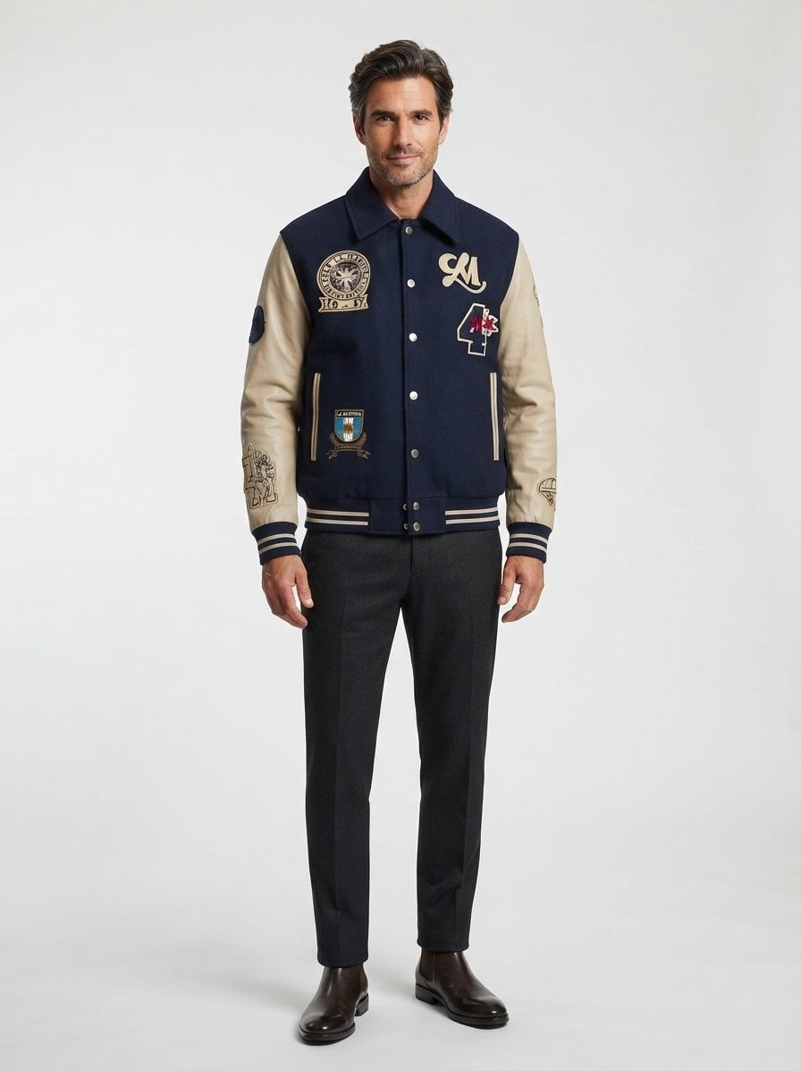 Collegejacke Rigby, Baumwolle-Mikrofaser, navy-beige wattiert