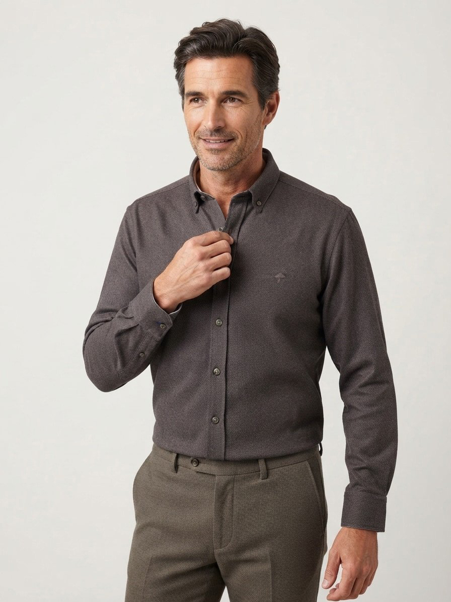 Hemd, Flanell, Button-Down, charcoal