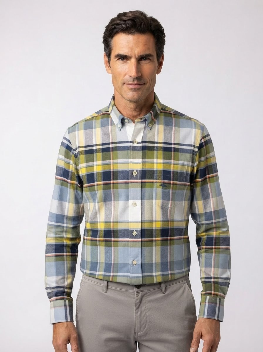 Hemd, Oxford, Button-Down, Brusttasche, curry kariert
