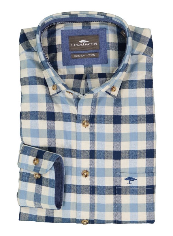 Hemd, Flanell, Button-Down, Brusttasche, blau kariert