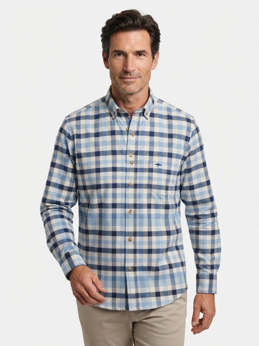 Hemd, Flanell, Button-Down, Brusttasche, blau kariert