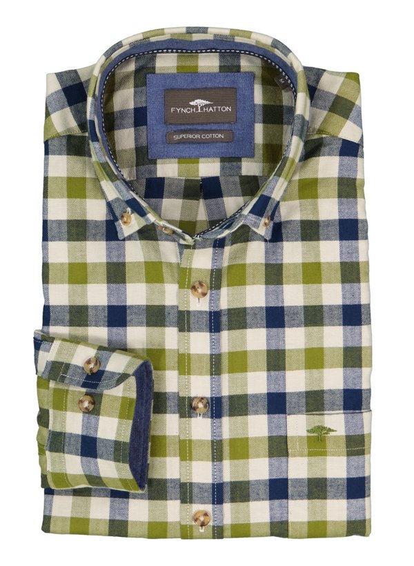Hemd, Flanell, Button-Down, Brusttasche, grün kariert