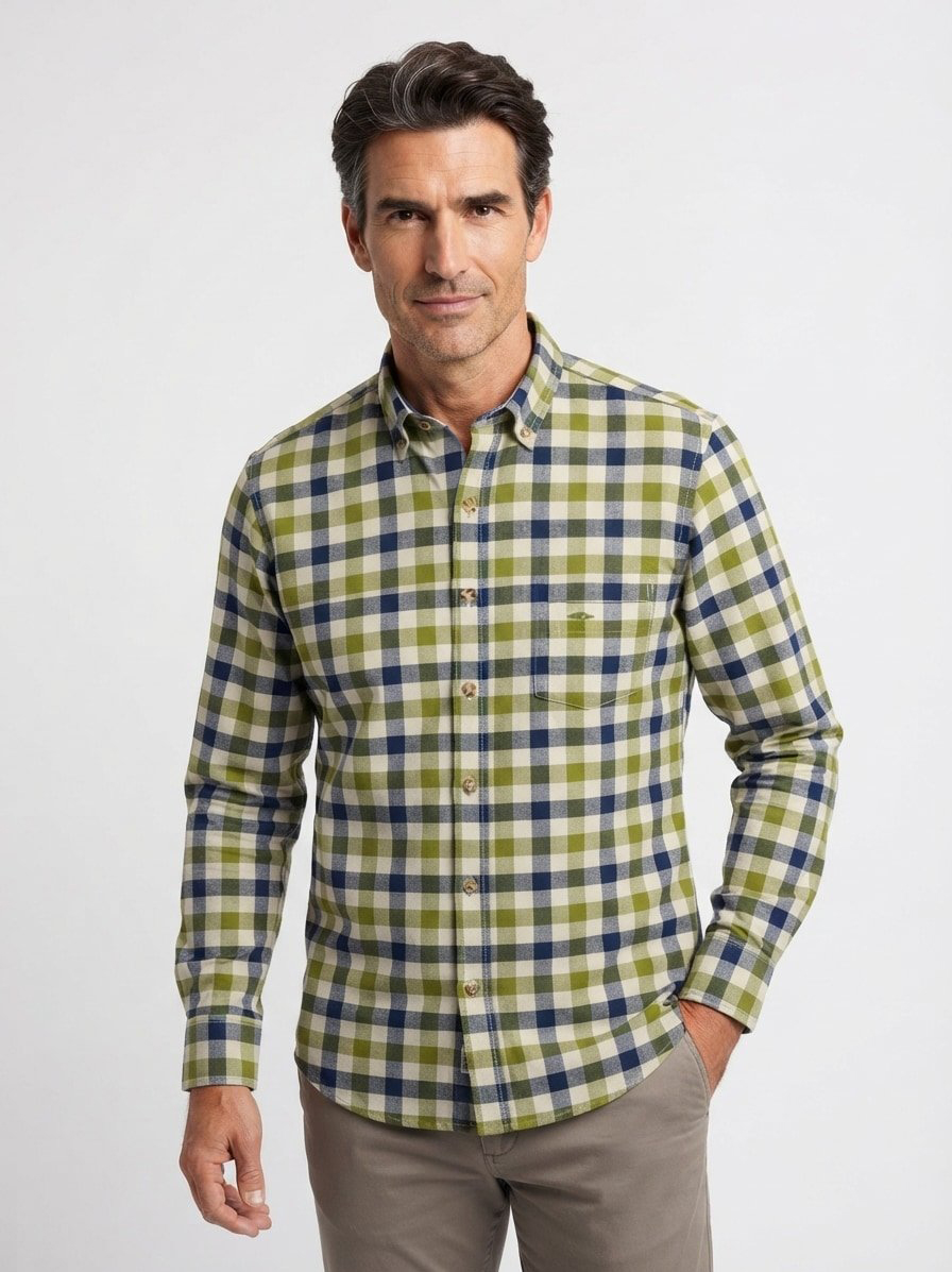Hemd, Flanell, Button-Down, Brusttasche, grün kariert