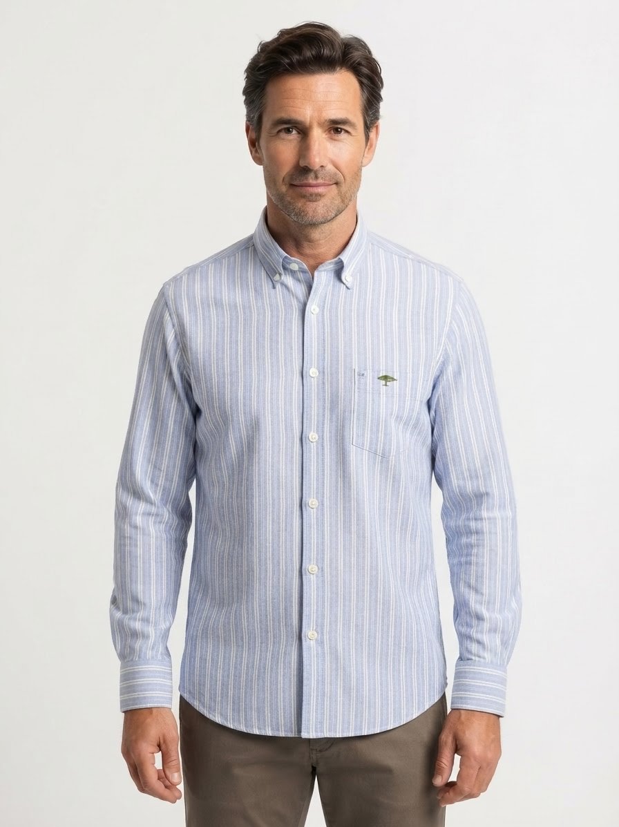 Hemd, Oxford, Button-Down, Brusttasche, blau gestreift