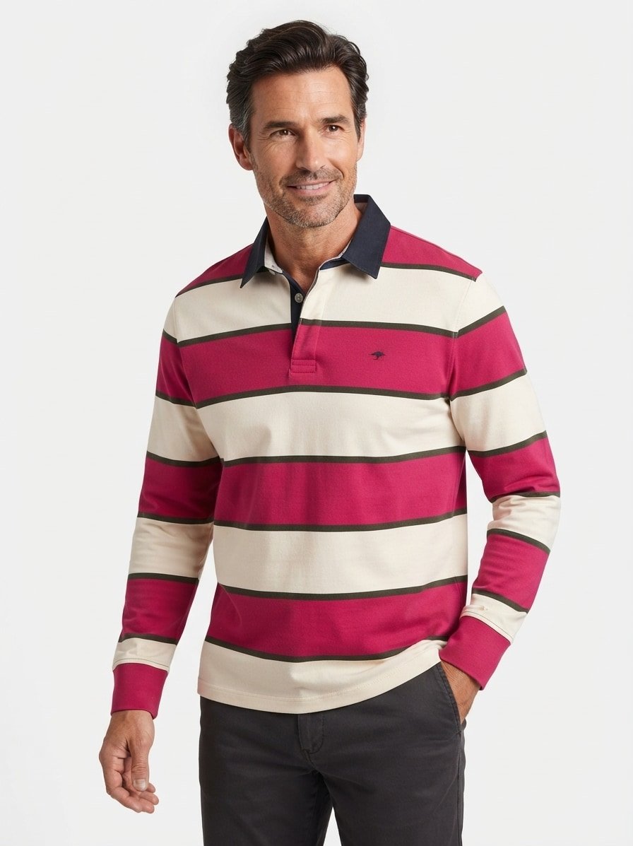 Polo-Shirt, Baumwolle, dunkelrot-ecru