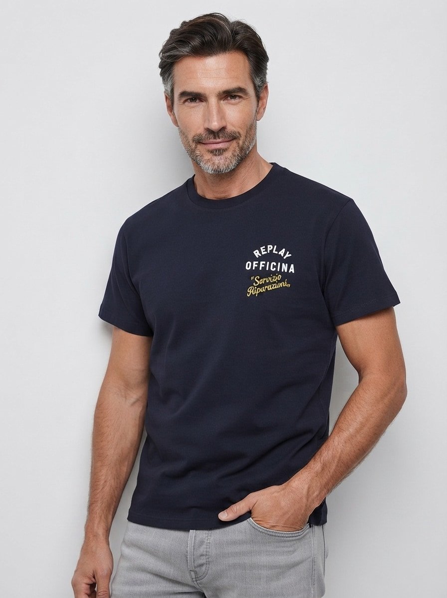 T-Shirt, Baumwolle, mit Rückenprint, dunkelblau