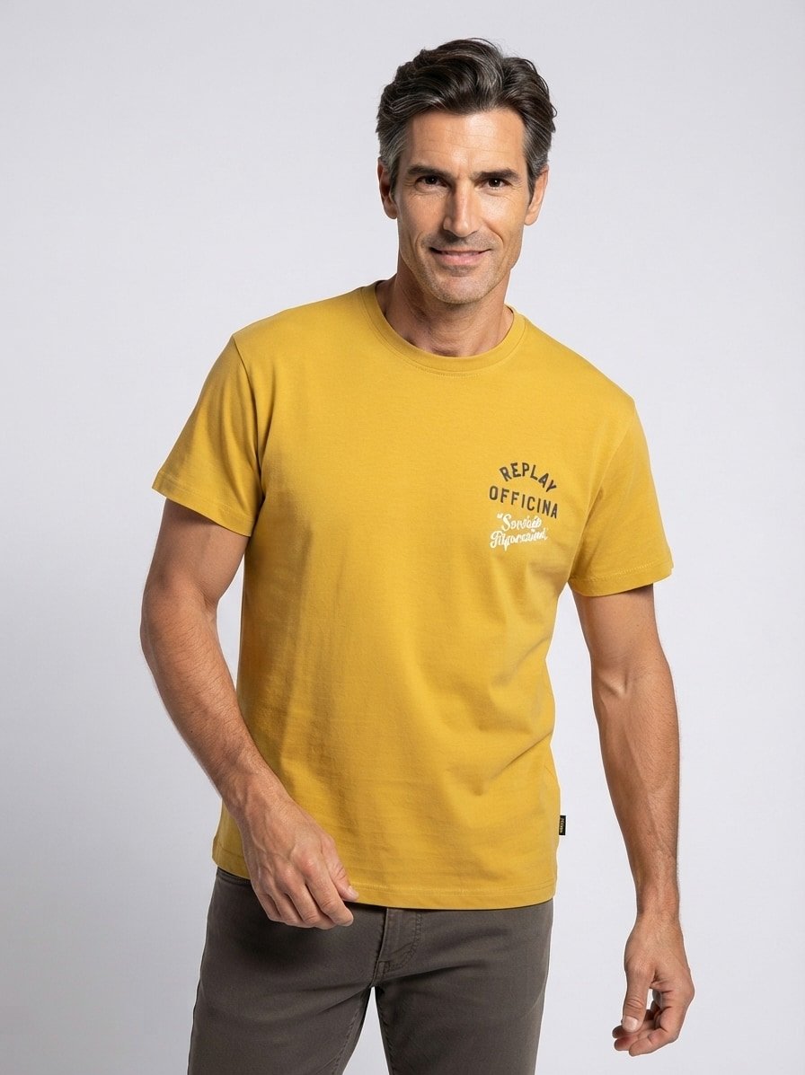 T-Shirt, Baumwolle, mit Rückenprint, senf