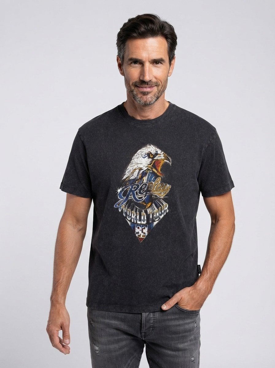 T-Shirt, Baumwolle, mit Rückenprint, anthrazit
