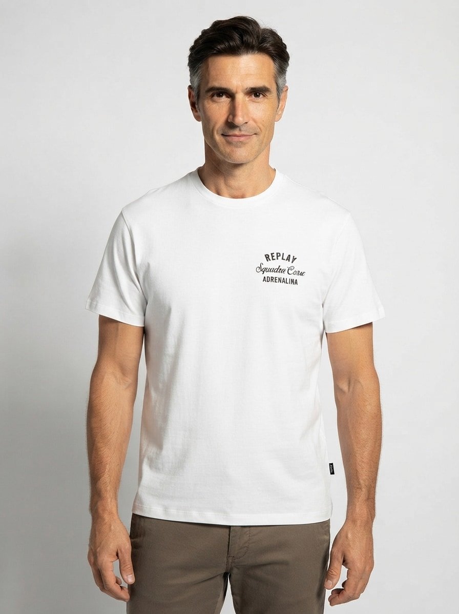 T-Shirt, Baumwolle, mit Rückenprint, creme