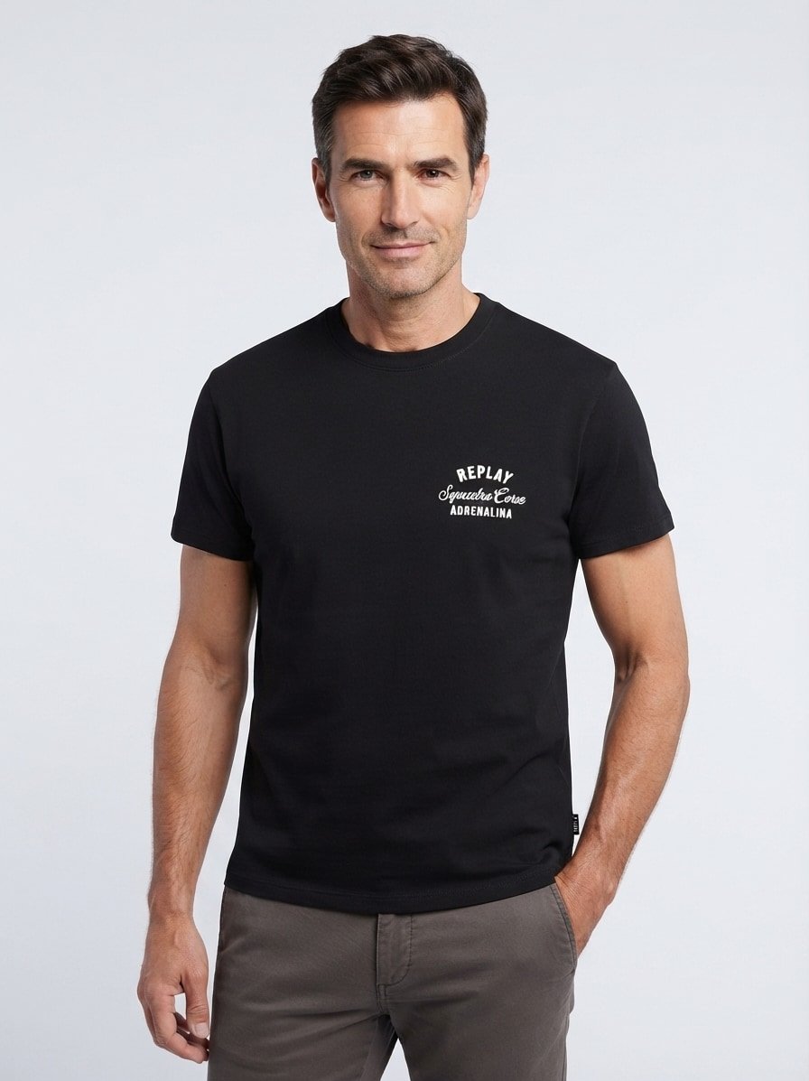 T-Shirt, Baumwolle, mit Rückenprint, schwarz