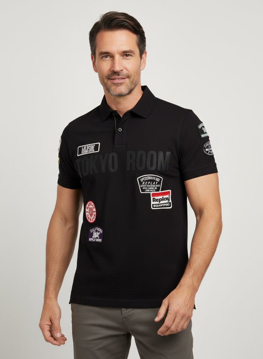 Polo-Shirt, Regular, Piquè-Stretch, schwarz