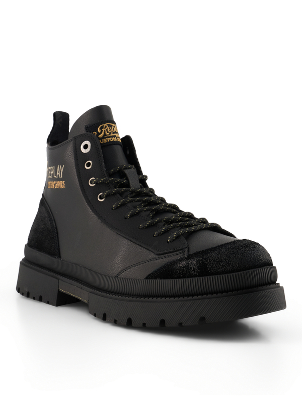 Replay Herren Schnürboots schwarz Veloursleder