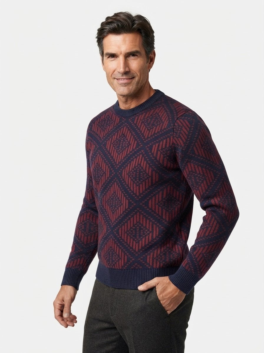 Pullover, Wolle, blau-rot