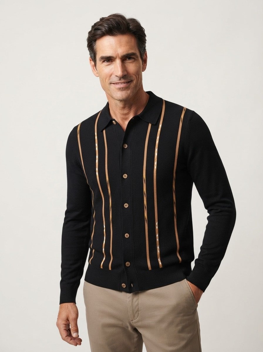 Cardigan, Baumwolle, schwarz mit Längsstreifen