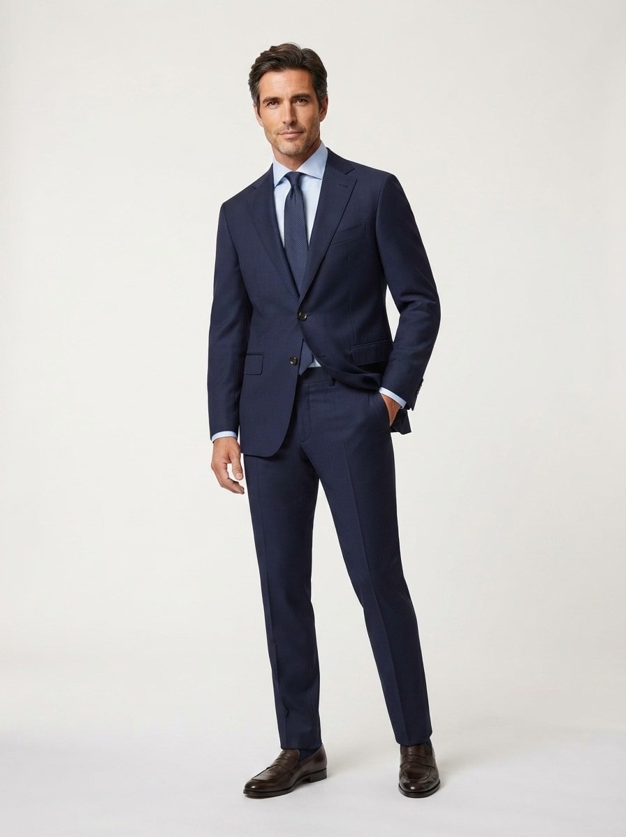 Anzug Steven-Stevenson, Modern Fit, Schurwoll-Stretch, dunkelblau meliert