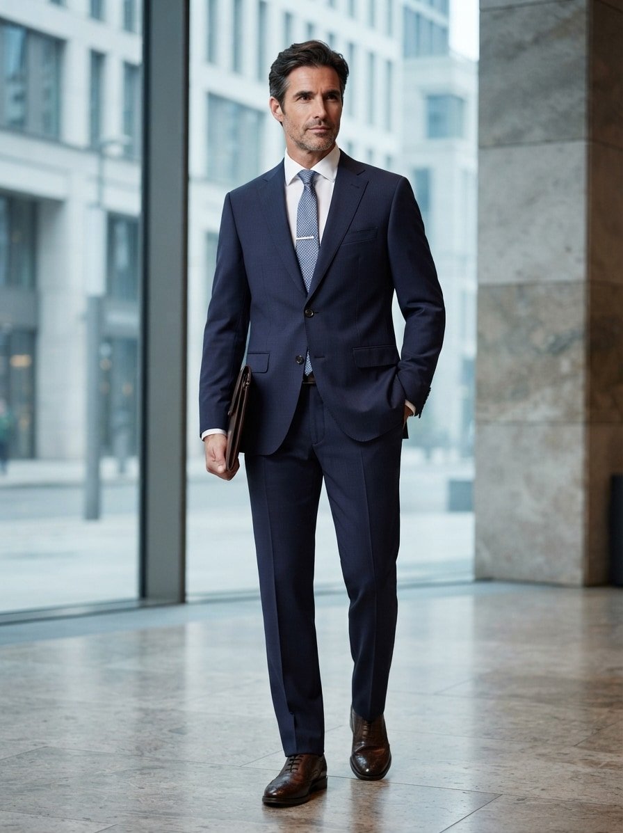 Anzug Steven-Stevenson, Modern Fit, Schurwoll-Stretch, dunkelblau meliert
