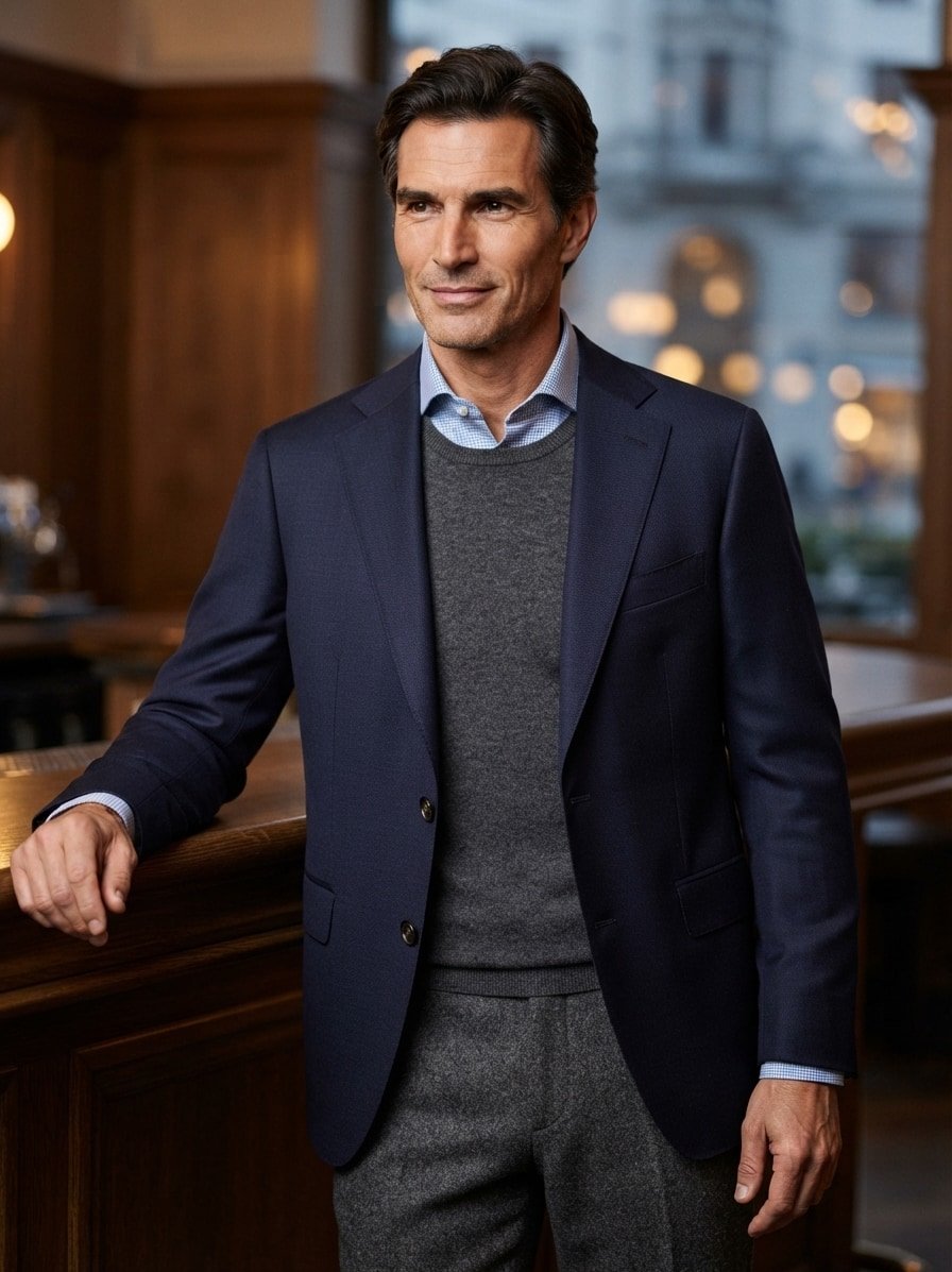 Sakko Steven, Modern Fit, Schurwoll-Stretch, dunkelblau meliert