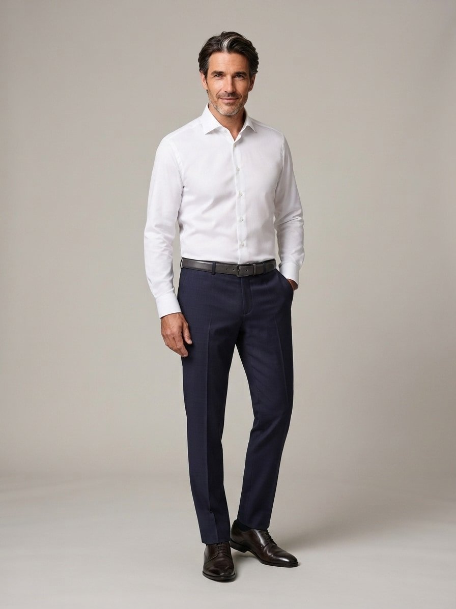 Hose Stevenson, Modern Fit, Schurwoll-Stretch, dunkelblau meliert