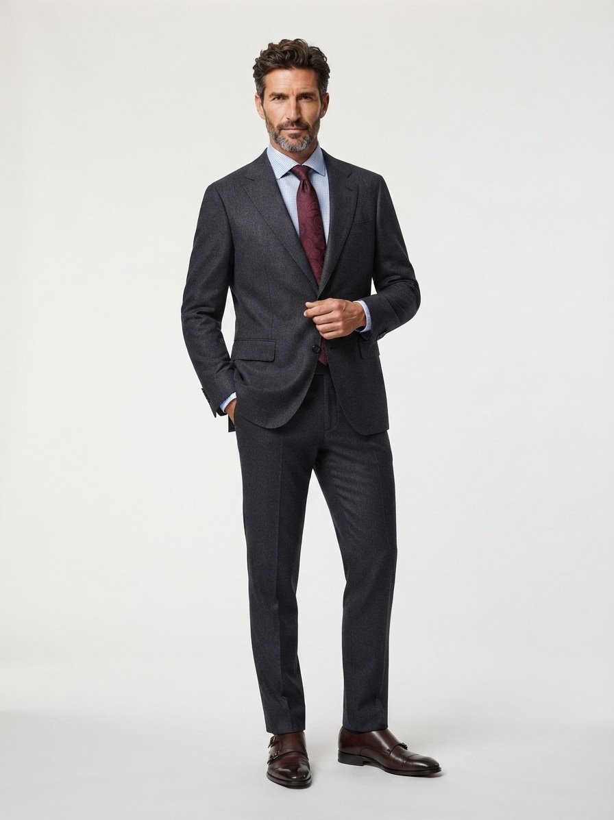 Anzug Hanry-Genius, Slim Fit, Wolle-Kaschmir-Stretch, dunkelblau meliert