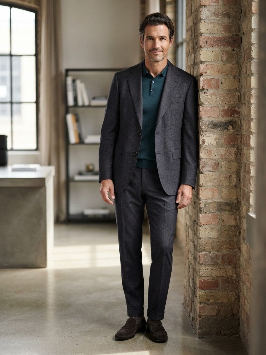 Anzug Hanry-Genius, Slim Fit, Wolle-Kaschmir-Stretch, dunkelblau meliert