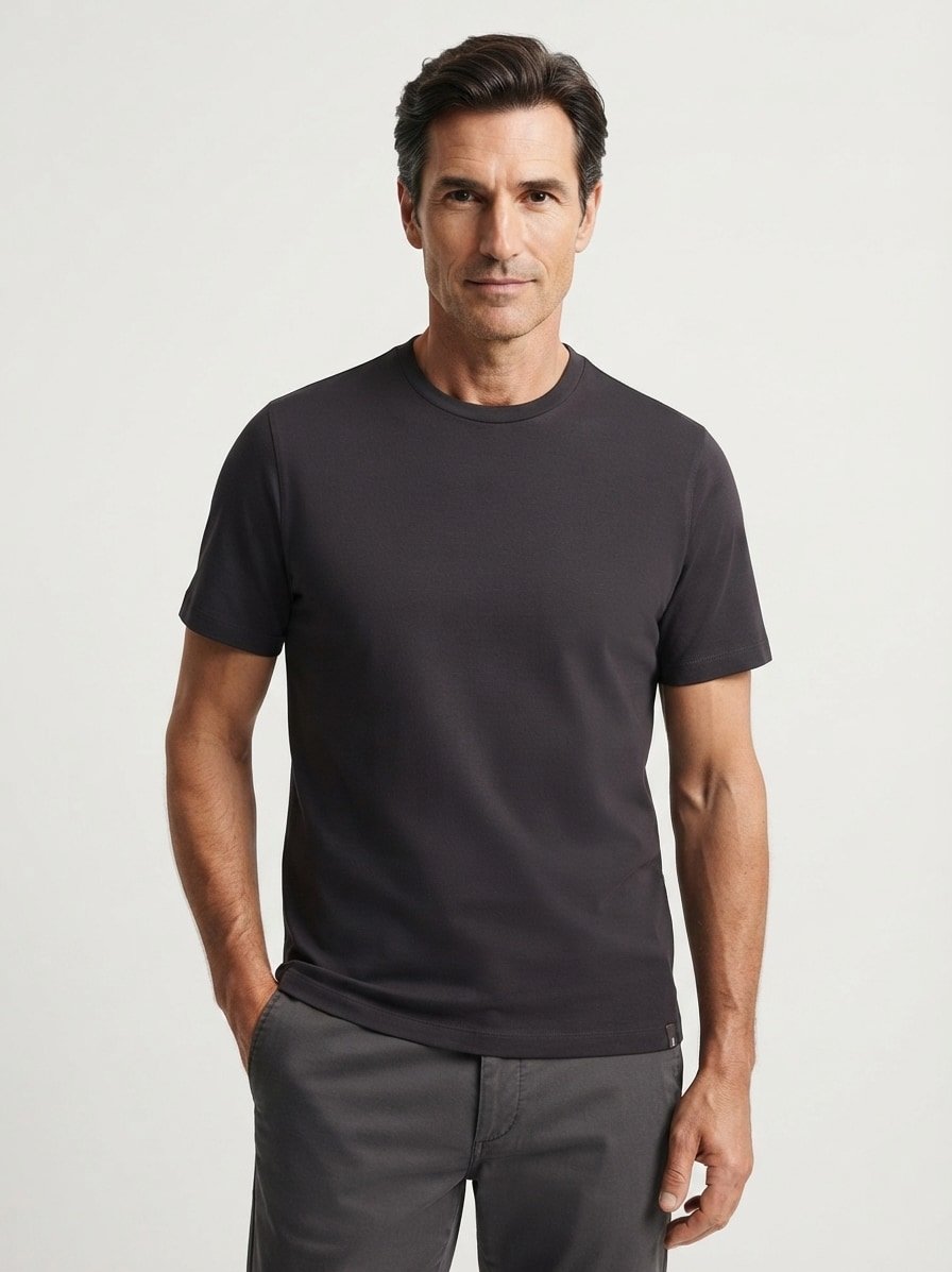 T-Shirt, Regular, B Tech, Baumwoll-Stretch, schwarz strukturiert
