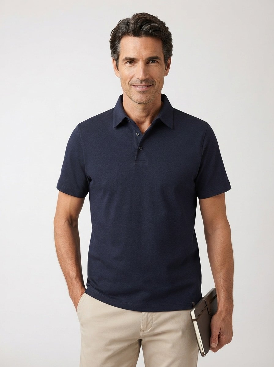 Polo-Shirt, Regular, B-Tech-Stretch, Jersey, navy meliert