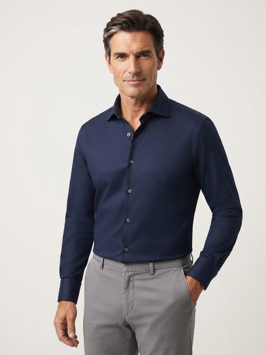 Hemd, Slim Fit, Funktions-Piqué, Kent, navy