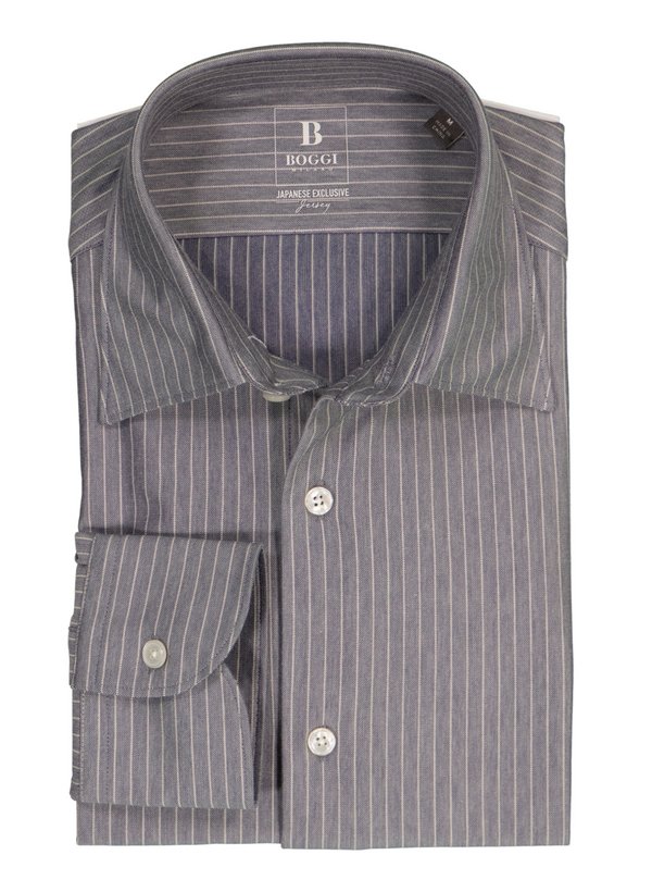 Hemd, Regular, Jersey, Kent, navy-greige gestreift