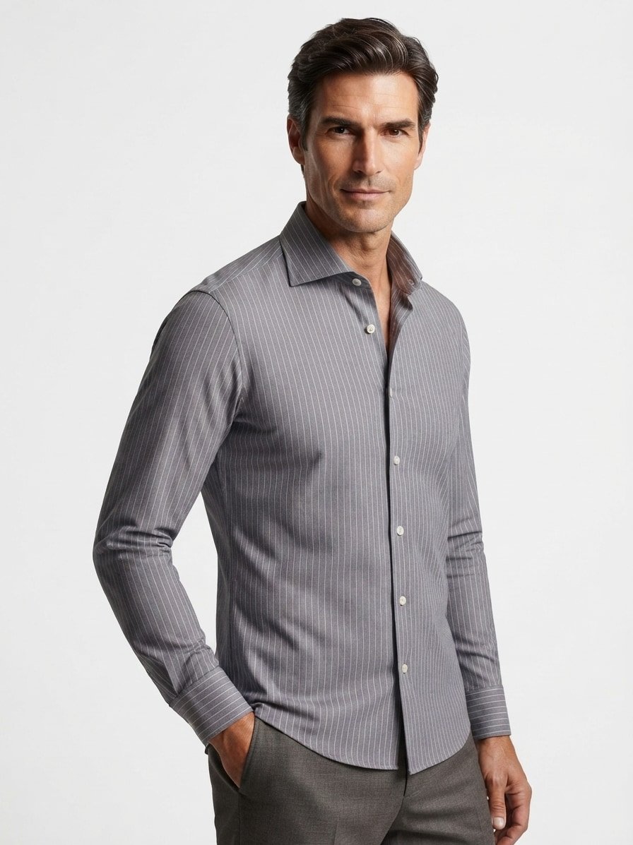 Hemd, Regular, Jersey, Kent, navy-greige gestreift