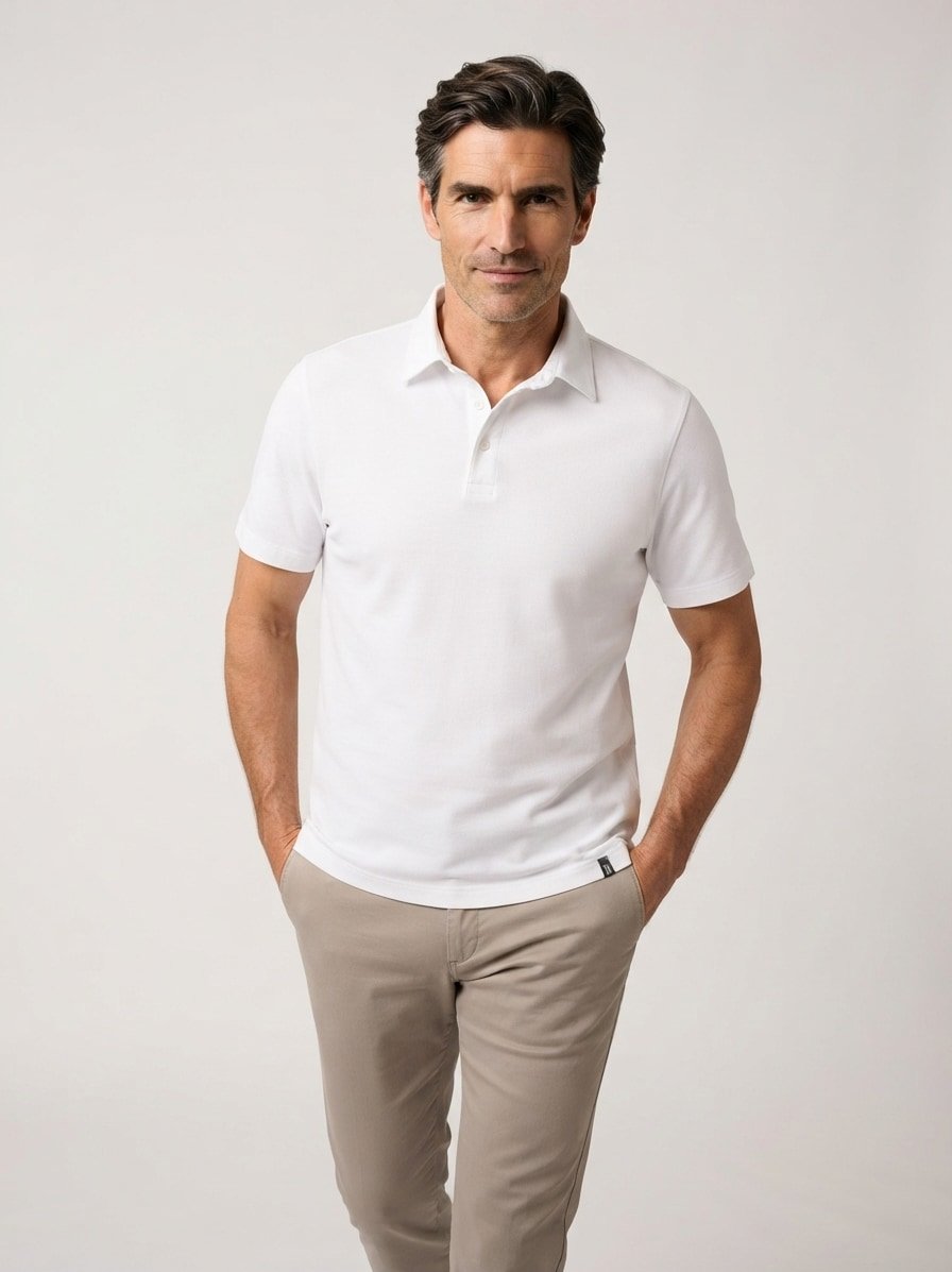Polo-Shirt, Regular, Baumwoll-Stretch, Jersey, weiß