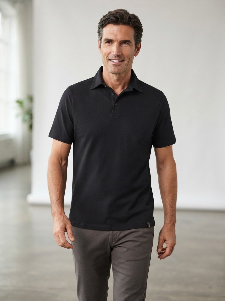 Polo-Shirt, Regular, Baumwoll-Stretch, Jersey, schwarz
