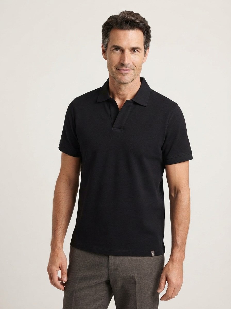 Polo-Shirt, Regular, Baumwoll-Piqué, schwarz