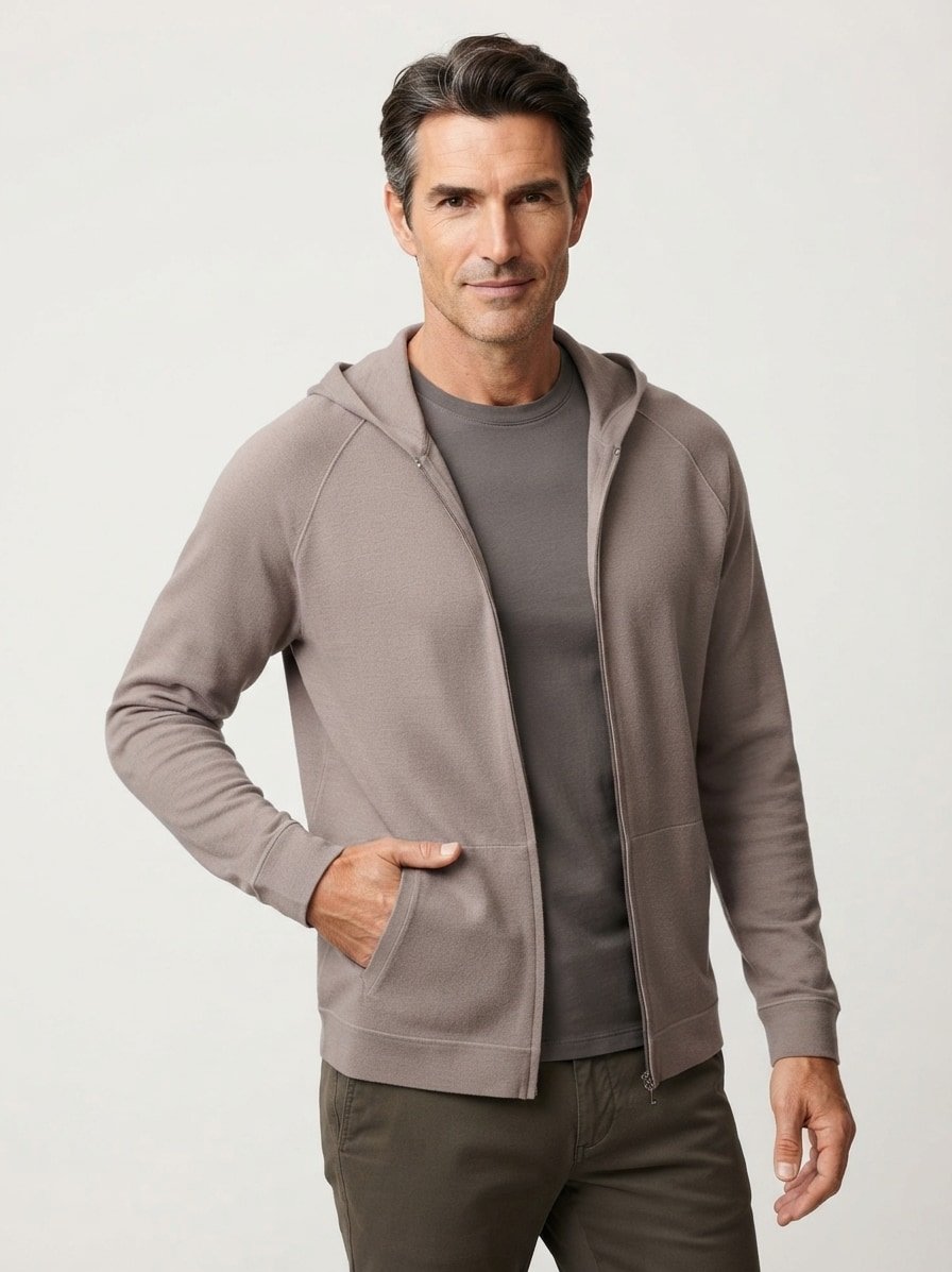 Kapuzenjacke, Regular, Merinowolle superfein, taupe