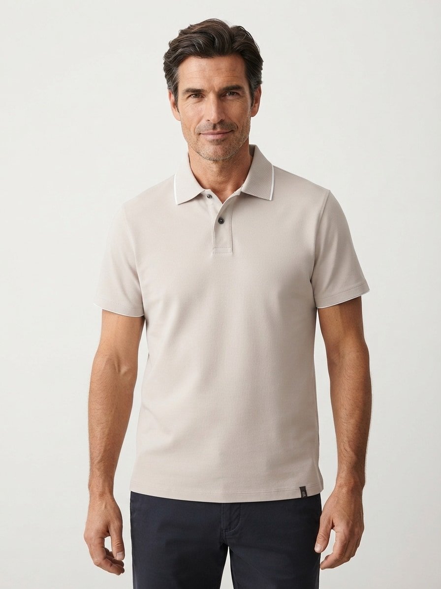 Polo-Shirt, Regular, Baumwoll-Piqué, greige