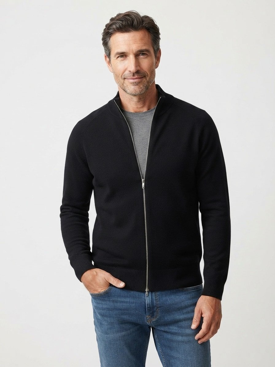 Cardigan, Regular, Merinowolle extrafein, schwarz