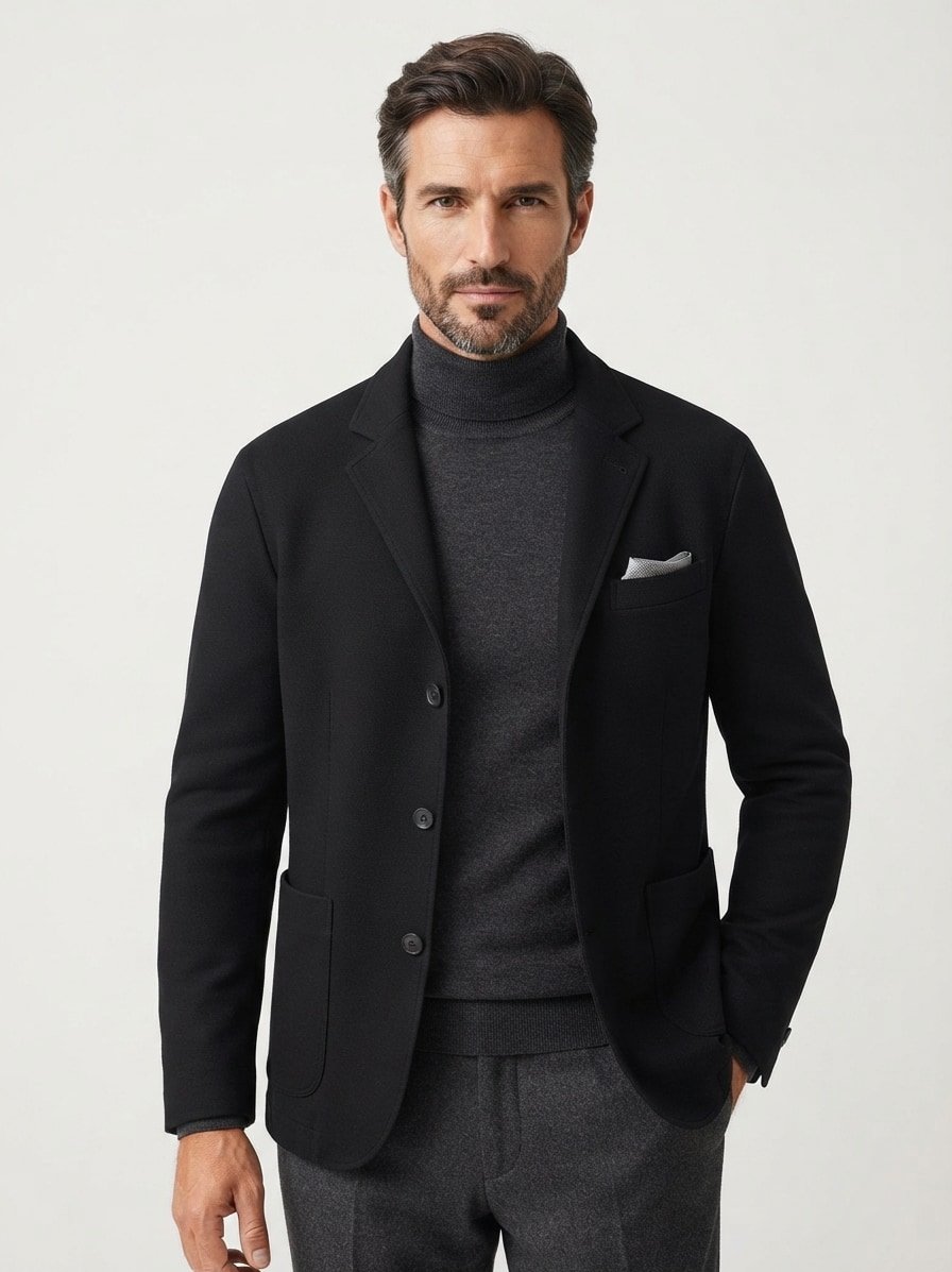 Sakko Kyoto, Tech-Wool ungefüttert, schwarz