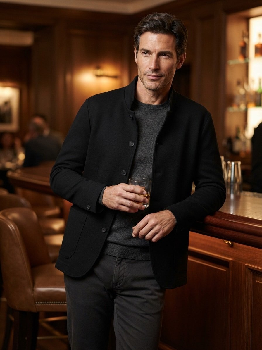 Sakko Kyoto, Tech-Wool ungefüttert, schwarz