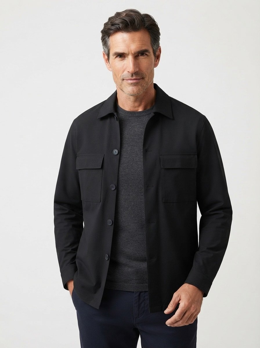 Overshirt, Jersey, schwarz