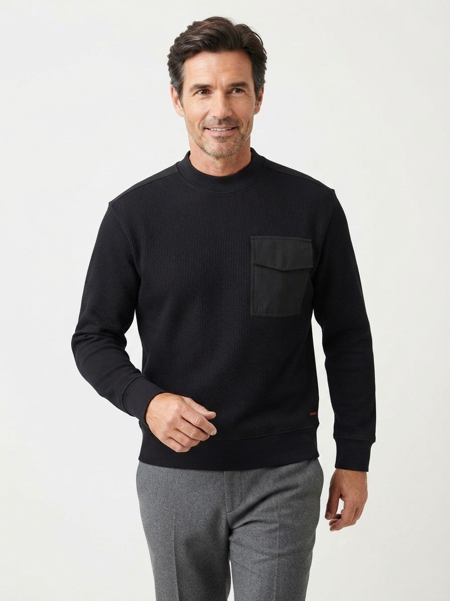 Sweatshirt, Baumwolle, Brusttasche, schwarz