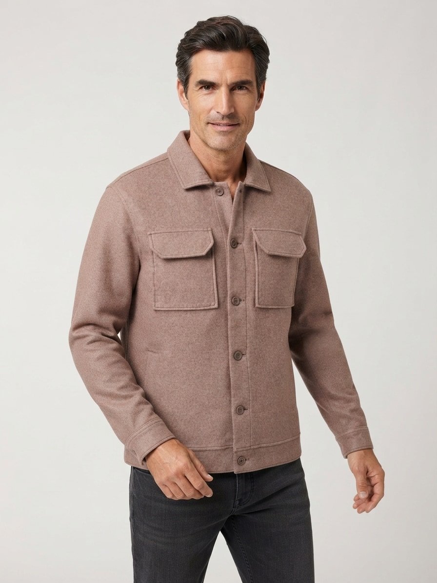 Overshirt, Jersey-Flanell, Viskose-Mischung, Brusttaschen, nougat melange