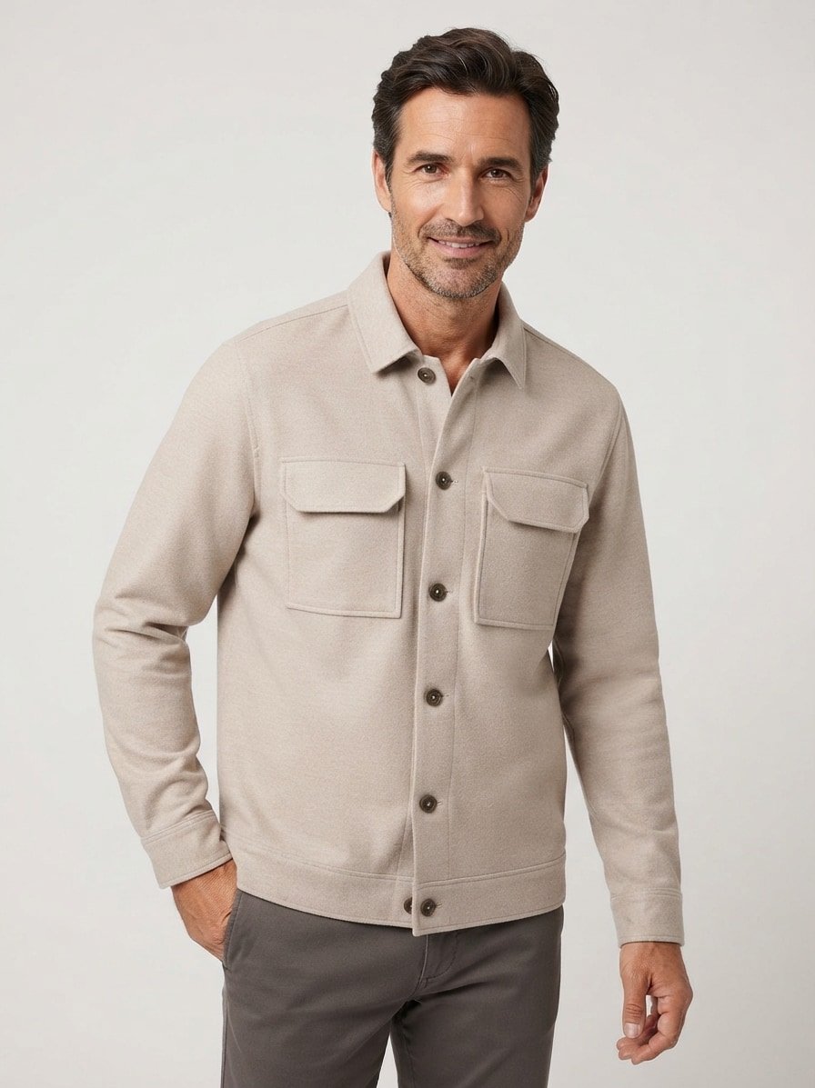 Overshirt, Jersey-Flanell, Viskose-Mischung, Brusttaschen, ecru melange