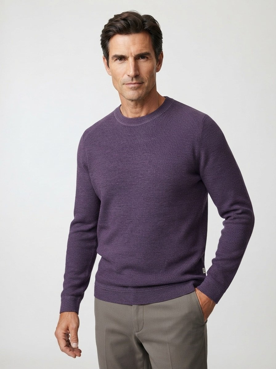 Pullover Style Roy, Baumwolle-Wolle, pflaume