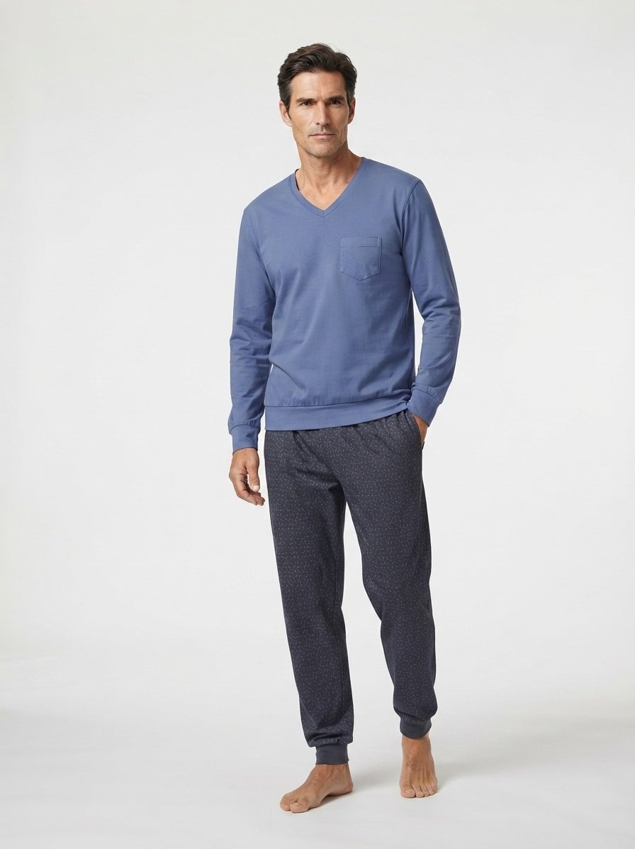 Pyjama, Baumwoll-Jersey, blau
