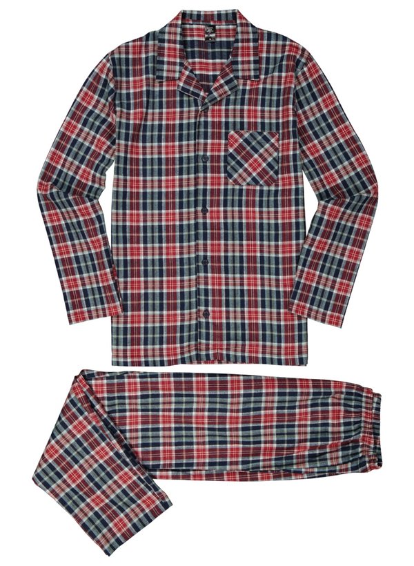 Calida Herren Blau/Rot Family & Friends Pyjama Mit Knöpfenfür L, Maskuline Silhouette Mit Klassischer Knopfleiste Und Markanter Brusttasche - Bild 3