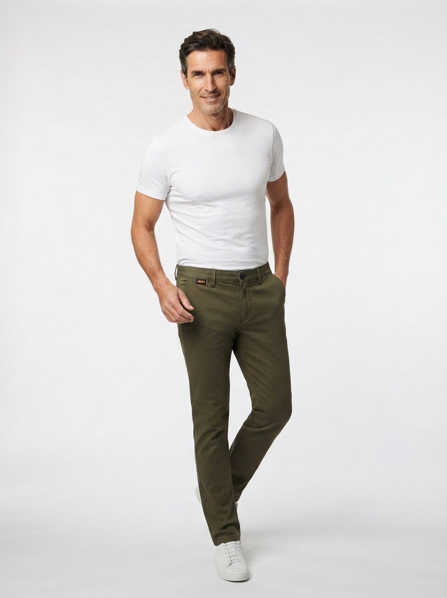 Chino, Slim Fit, Baumwoll-Stretch, dunkelgrün gemustert