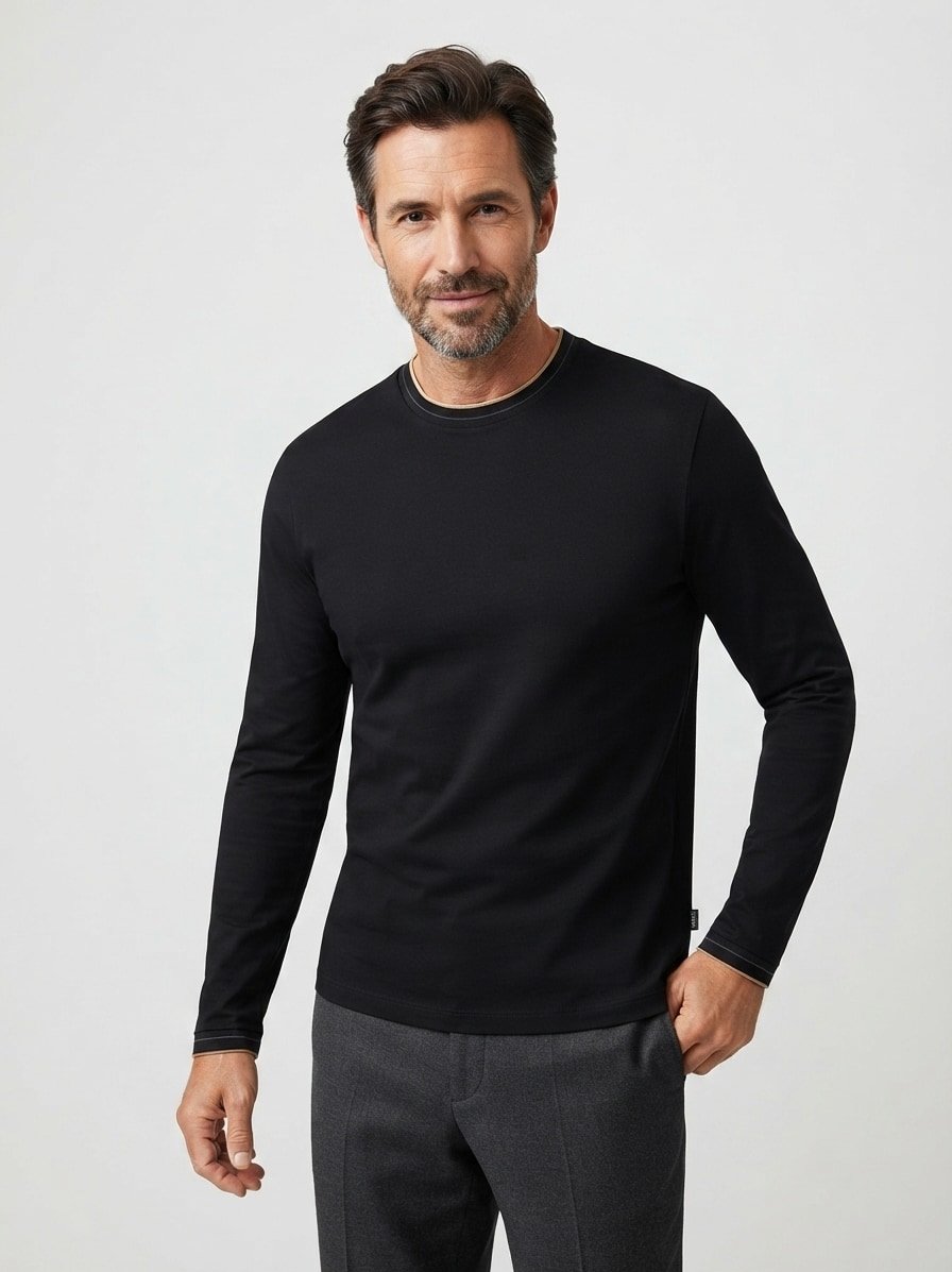 Longsleeve Tenison, Slim, Baumwoll-Jersey mecerisiert, schwarz