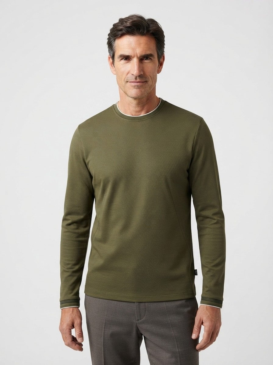 Longsleeve Tenison, Slim, Baumwoll-Jersey mecerisiert, oliv