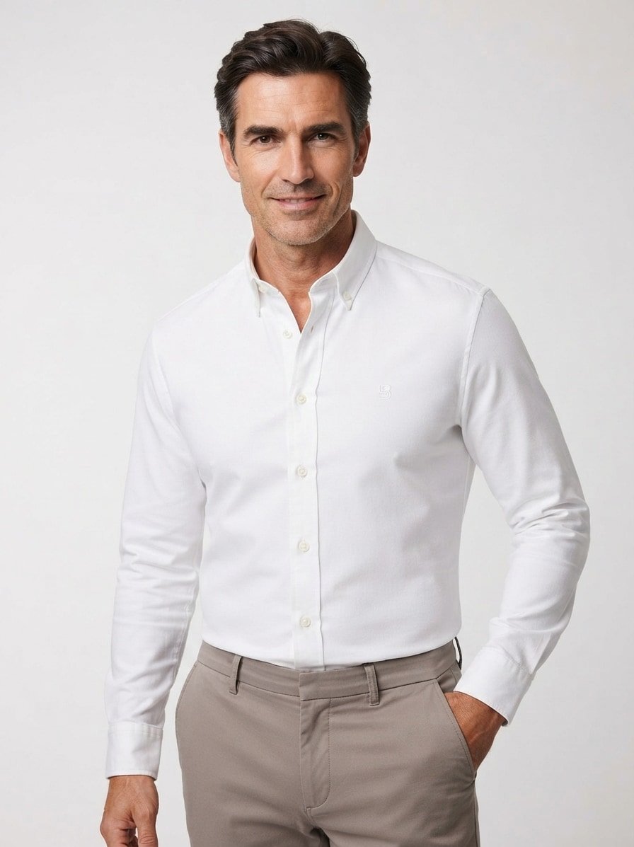 Hemd Roan, Slim, Baumwolle, Button-Down, weiß