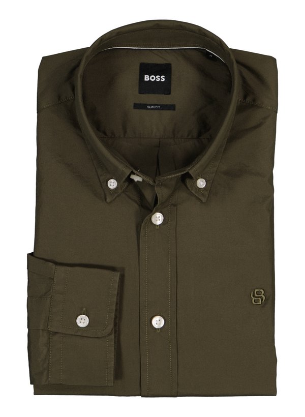 Hemd Roan, Slim, Baumwolle, Button-Down, dunkelgrün